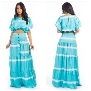 COPY - Sky Blue & White Tie Dye Cropped Top & Maxi Skirt Set